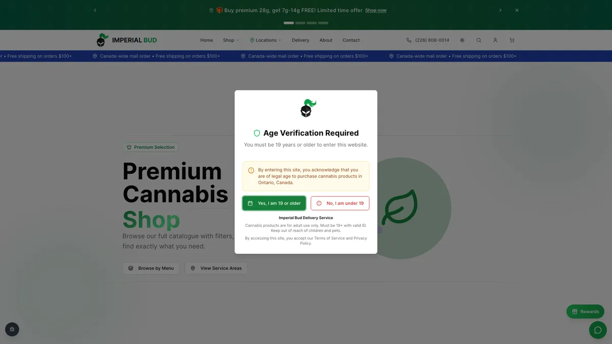 Imperial Bud Shop Page after
